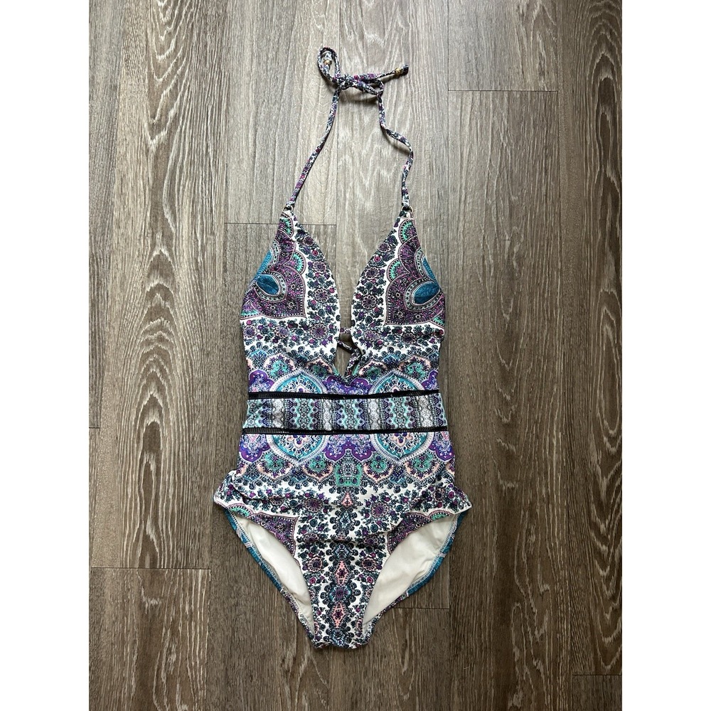 Nanette Lepore Paisley One Piece Halter Swim Suit XS Beach Coastal